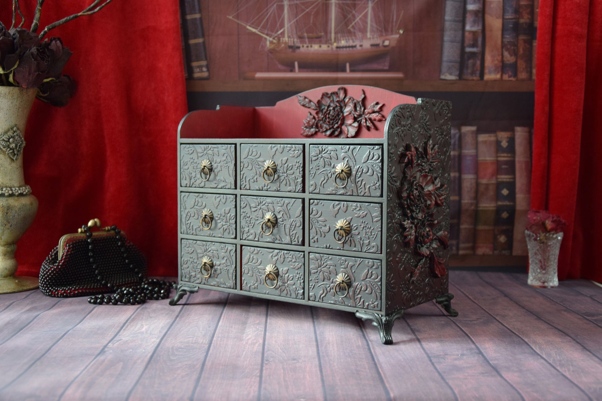 gothic furniture, apothecary cabinet, chest of drawers, drawer organizer, jewelry armoire, jewelry box, jewelry organizer, keepsake box, makeup organizer, medicine cabinet, ring box, storage cabinet, storage chest, Apothecary Cabinet