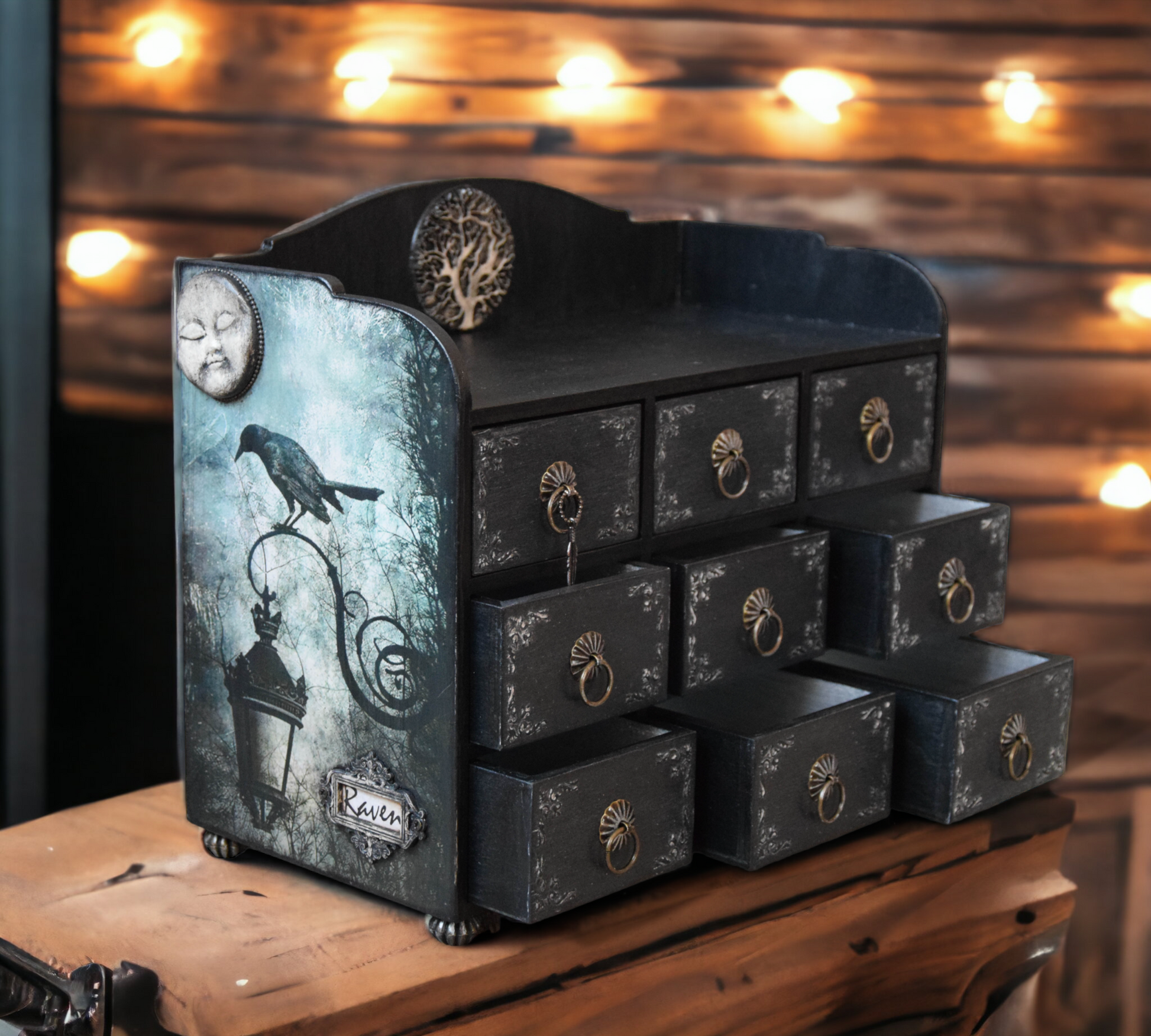 Gothic Home Decor, Witch jewelry box, horror gifts, Tree of Life, halloween decor, Apothecary Cabinet, handmade furniture, jewelry storage, black raven wings, moon jewelry box, medicine cabinet, stash box, jewelry Organizer