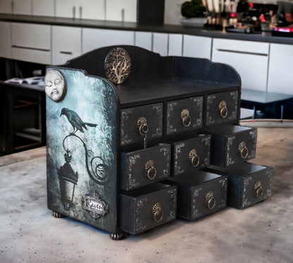 Gothic Home Decor, Witch jewelry box, horror gifts, Tree of Life, halloween decor, Apothecary Cabinet, handmade furniture, jewelry storage, black raven wings, moon jewelry box, medicine cabinet, stash box, jewelry Organizer