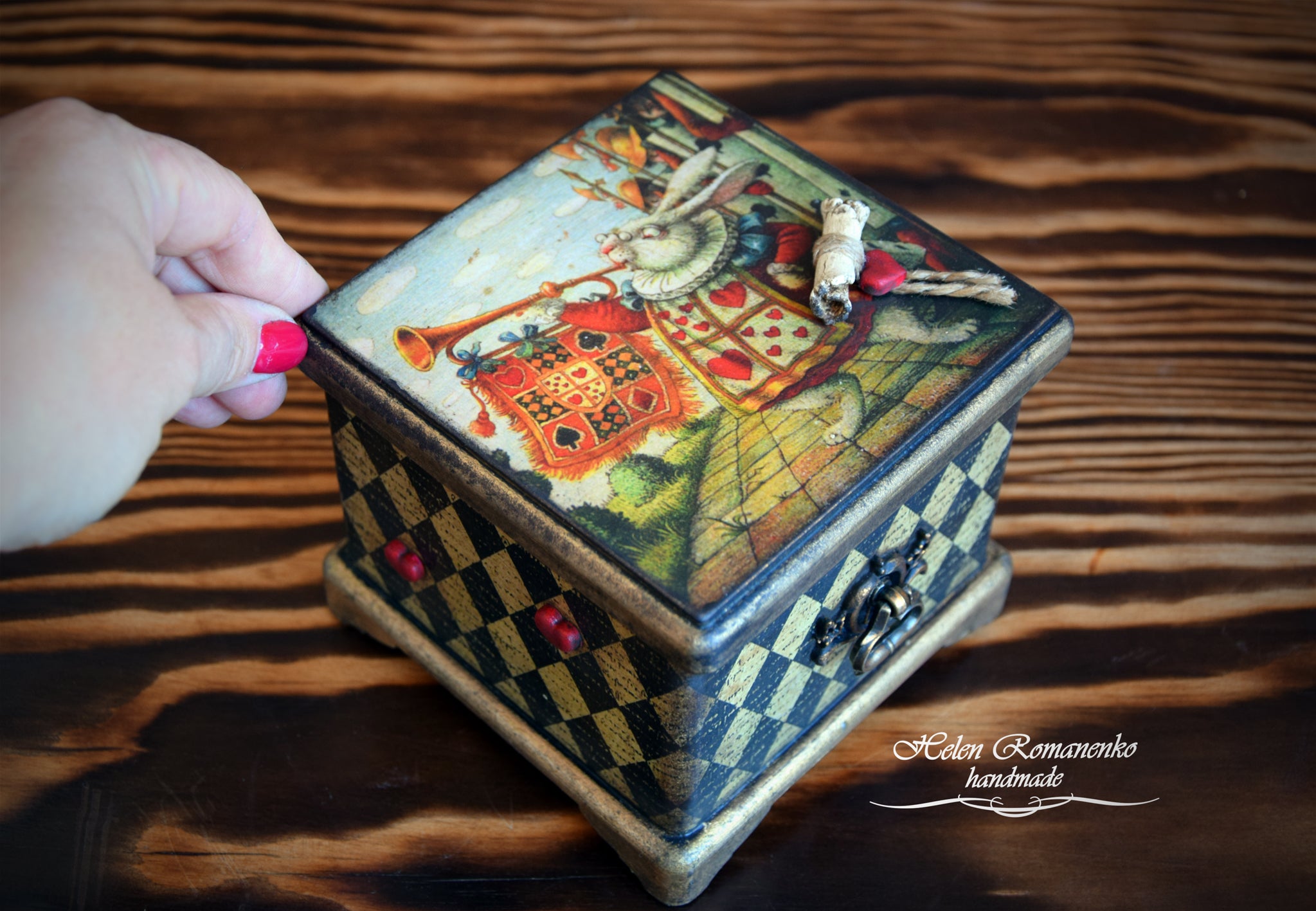 Alice in wonderland wooden gift box, jewelry box, curioser buying keepsake memory box, Alice storage box,photos box, nursery box, anniversary gift