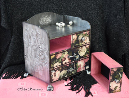 gift for her, bathroom storage, makeup organizer, apothecary cabinet, curio cabinet, drawer organizer, jewelry armoire, medicine cabinet, shabby chic, wooden jewelry box, storage cabinet, jewelry organizer, chest of drawers