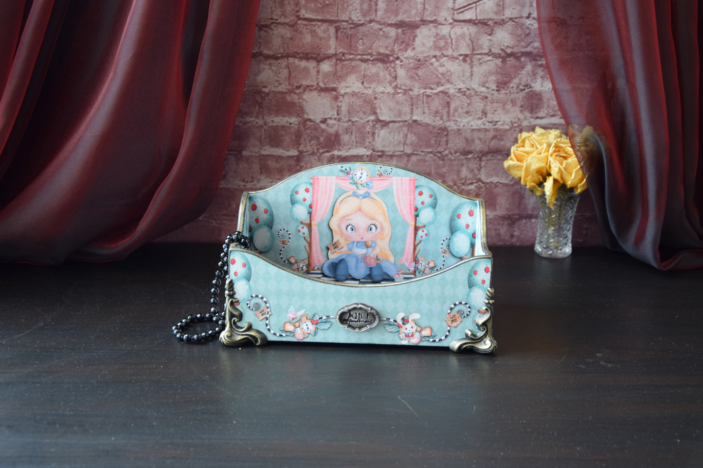 Alice in wonderland, baby keepsake box, jewelry organizer, Queen of Hearts, wooden jewelry box, baby nursery decor, keepsake box, makeup vanity, trinket box, Mail Organizer, jewelry holder, jewelry box, Mail Holder, letter container