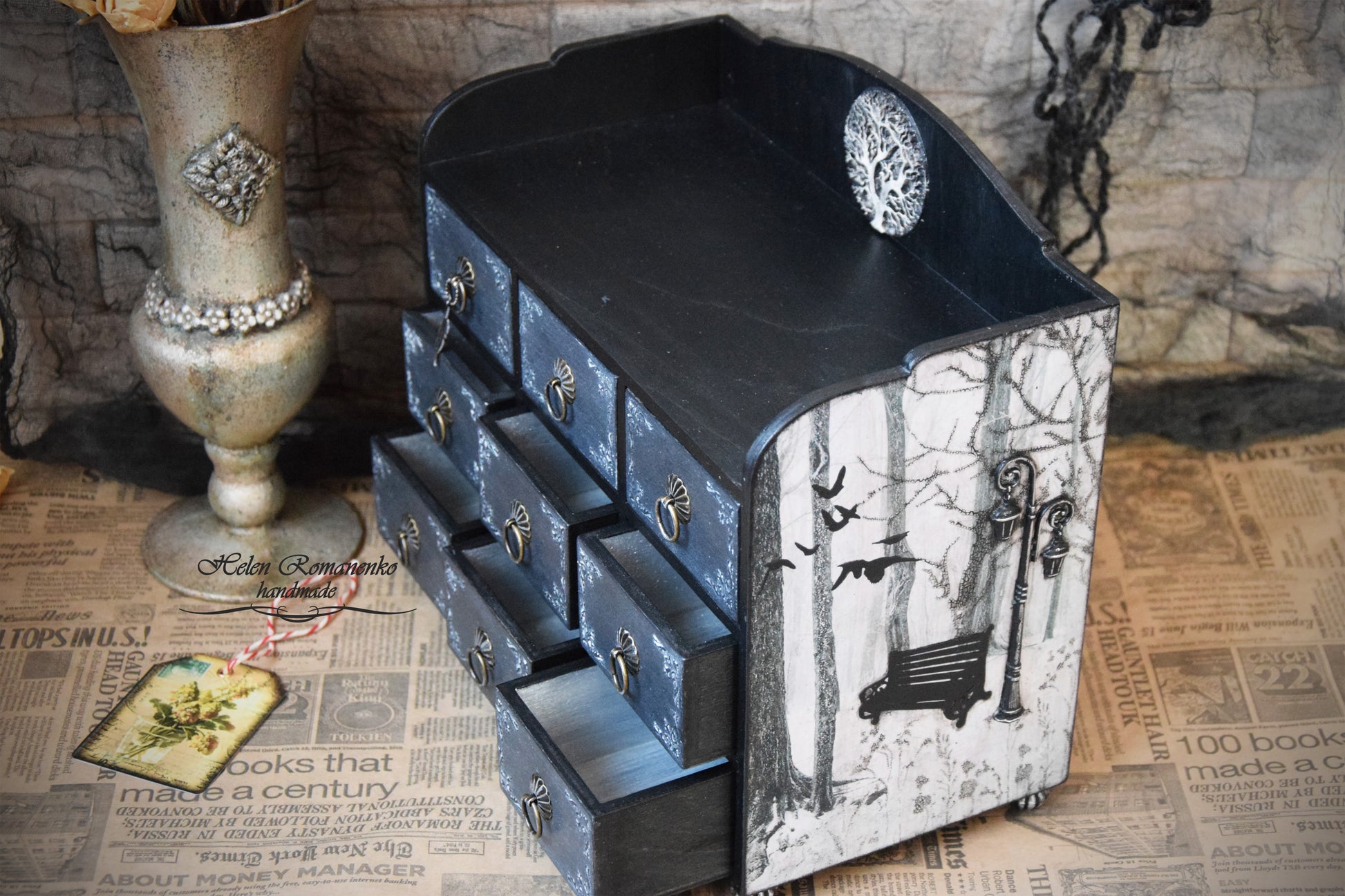 Gothic Home Decor, Witch jewelry box, horror gifts, Tree of Life, halloween decor, Apothecary Cabinet, handmade furniture, jewelry storage, black raven wings, moon jewelry box, medicine cabinet, stash box, jewelry Organizer