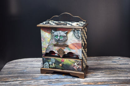 Tea house Alice in Wonderland with Cheshire Cat for storing tea bags and sugar