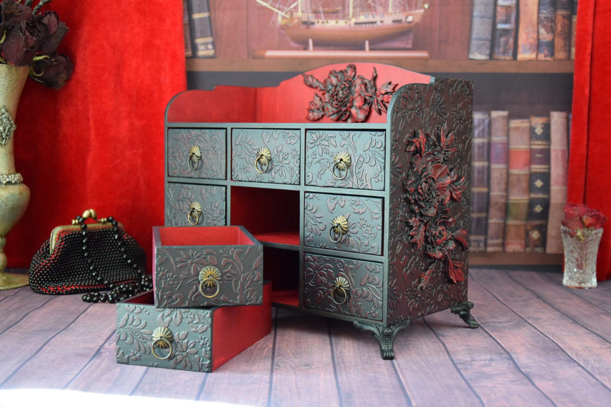 gothic furniture, apothecary cabinet, chest of drawers, drawer organizer, jewelry armoire, jewelry box, jewelry organizer, keepsake box, makeup organizer, medicine cabinet, ring box, storage cabinet, storage chest, Apothecary Cabinet