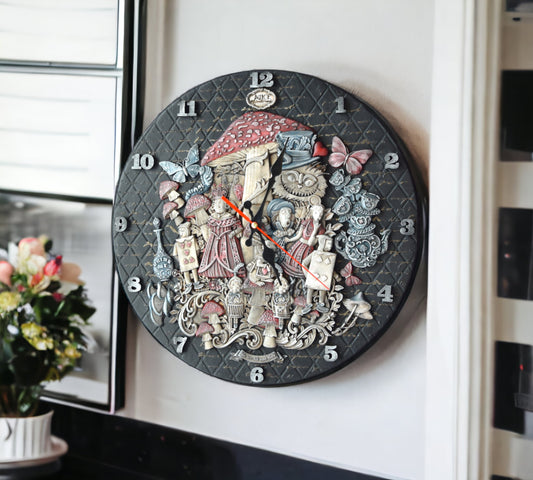 Alice in Wonderland, Cheshire Cat, Whimsical furniture, tea party decor, clocks for wall, colorful wall clocks, wall clocks, wood wall clocks, wooden wall clock, unique large clocks, wall clock, Mad Hatter, birthday gift