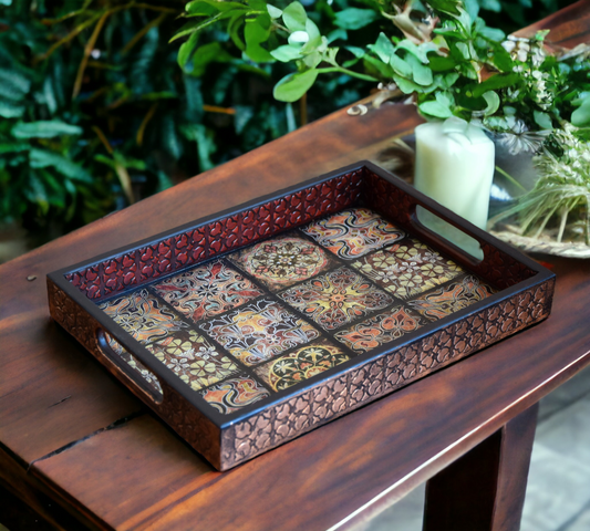 decorative tray, kitchen tray, Breakfast Tray, Coffee Table Tray, personalized tray, mexican kitchen tile, Mexican style, Spanish Boho, Mosaic tray, Ottoman Tray, Tea party, tea tray, Wooden tray, Home decor