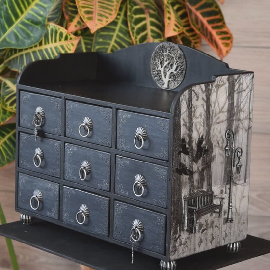 Gothic Home Decor, Witch jewelry box, horror gifts, Tree of Life, halloween decor, Apothecary Cabinet, handmade furniture, jewelry storage, black raven wings, moon jewelry box, medicine cabinet, stash box, jewelry Organizer