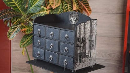 Gothic Home Decor, Witch jewelry box, horror gifts, Tree of Life, halloween decor, Apothecary Cabinet, handmade furniture, jewelry storage, black raven wings, moon jewelry box, medicine cabinet, stash box, jewelry Organizer